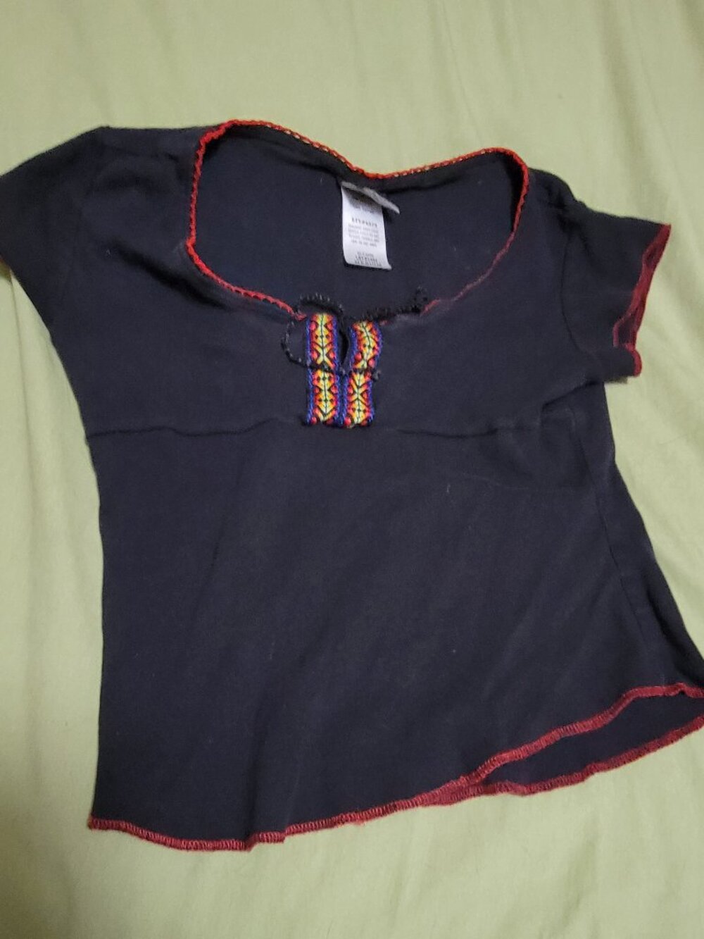 Black Croptop with Red Multicolor Decor Anxiety Cafe Style #6579 Medium